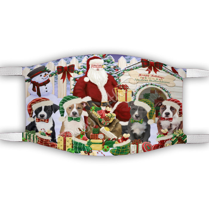 Happy Holidays Christmas American Staffordshire Dogs House Gathering Face Mask FM48210