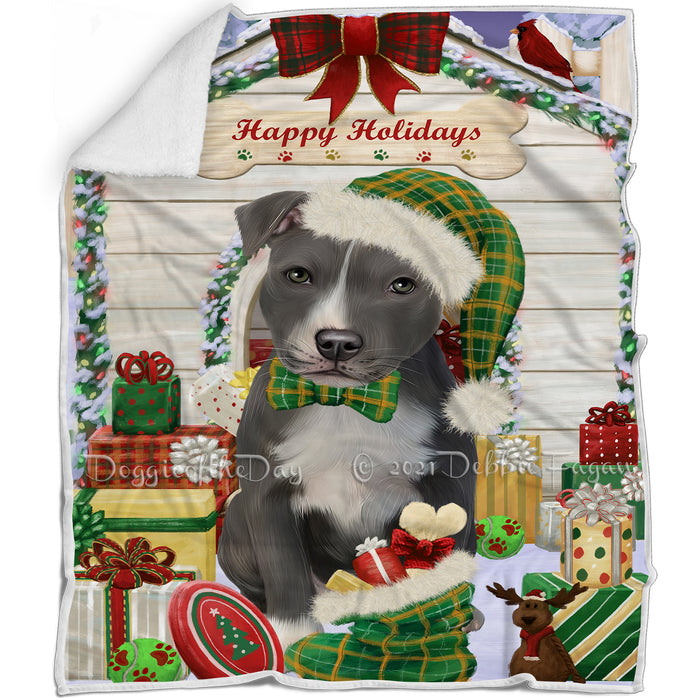 Happy Holidays Christmas American Staffordshire Dog House with Presents Blanket BLNKT142036