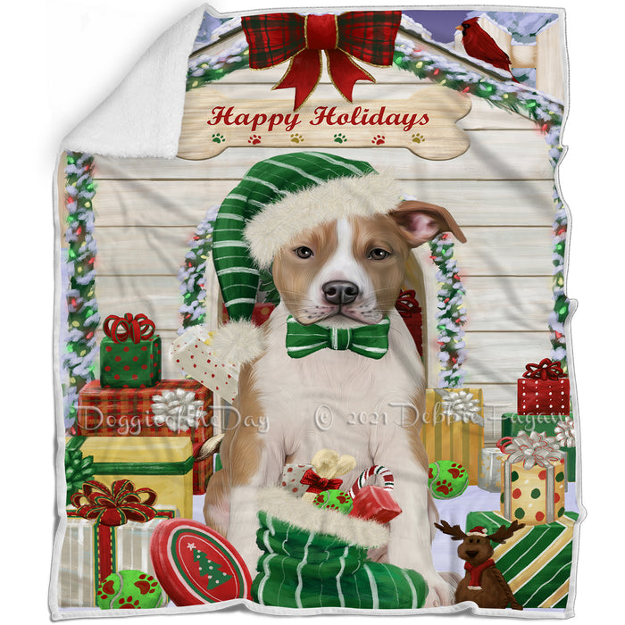 Happy Holidays Christmas American Staffordshire Dog House with Presents Blanket BLNKT142037