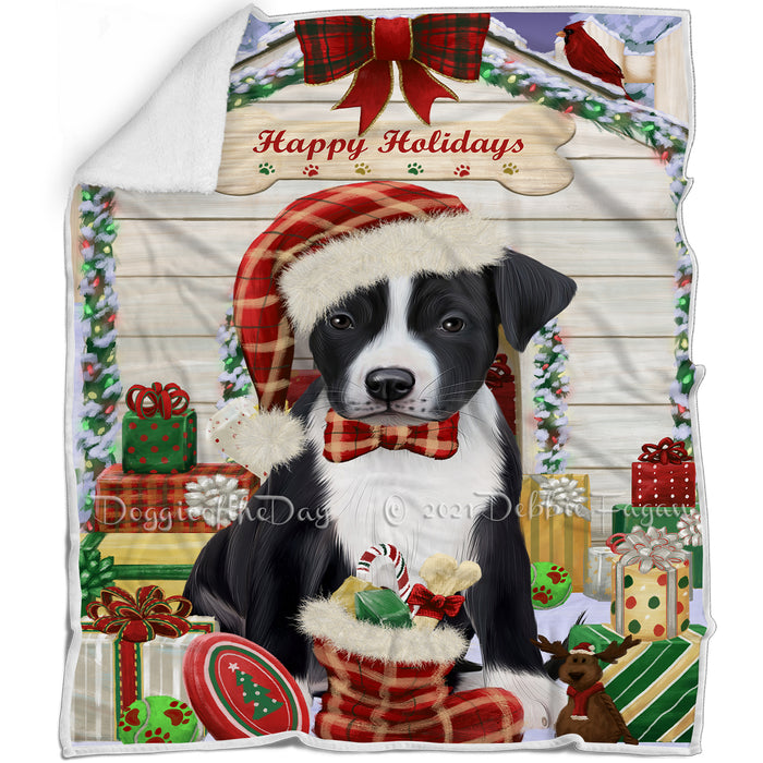 Happy Holidays Christmas American Staffordshire Dog House with Presents Blanket BLNKT142038