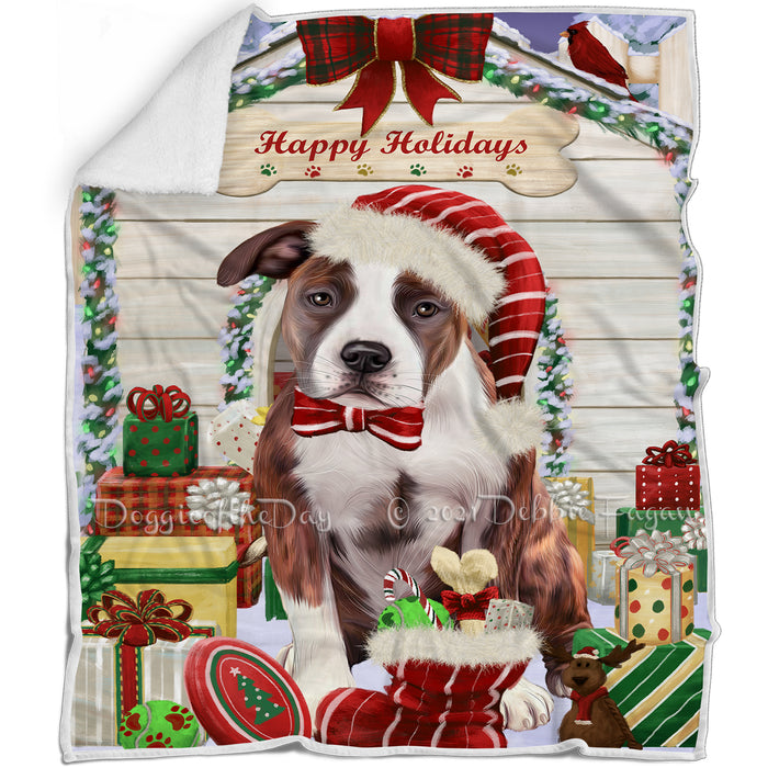 Happy Holidays Christmas American Staffordshire Dog House with Presents Blanket BLNKT142039