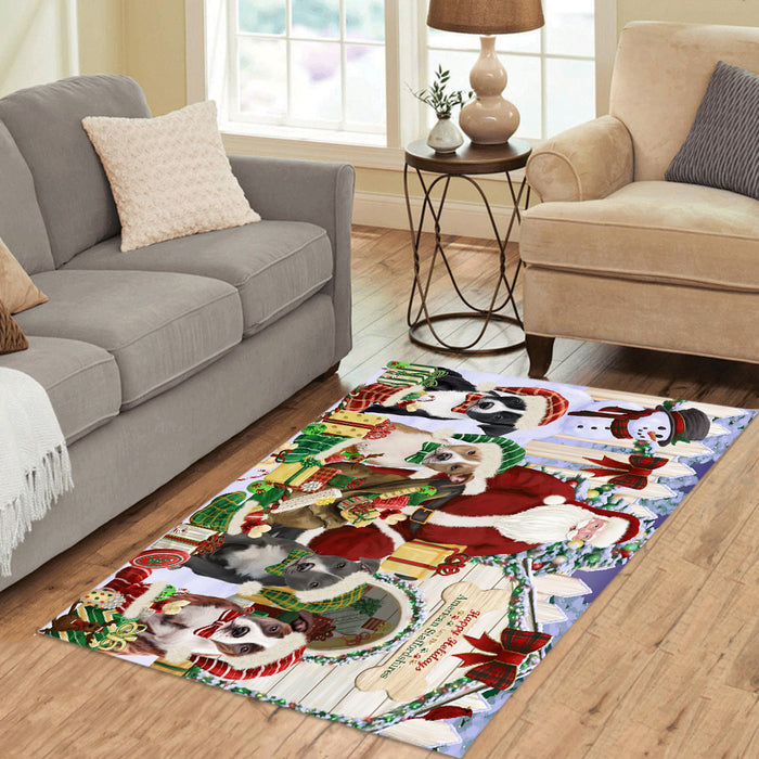 Happy Holidays Christma American Staffordshire Dogs House Gathering Area Rug