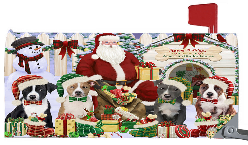 Happy Holidays Christmas American Staffordshire Dogs House Gathering 6.5 x 19 Inches Magnetic Mailbox Cover Post Box Cover Wraps Garden Yard Décor MBC48778