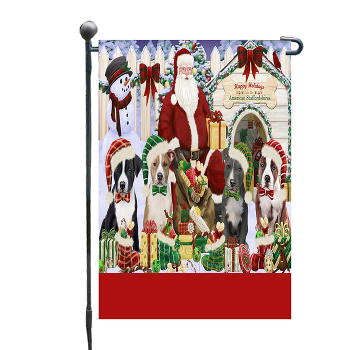 Personalized Happy Holidays Christmas American Staffordshire Dogs House Gathering Custom Garden Flags GFLG-DOTD-A58489
