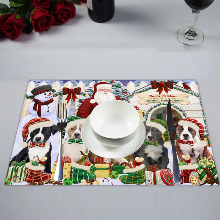 Happy Holidays Christmas American Staffordshire Dogs House Gathering Placemat