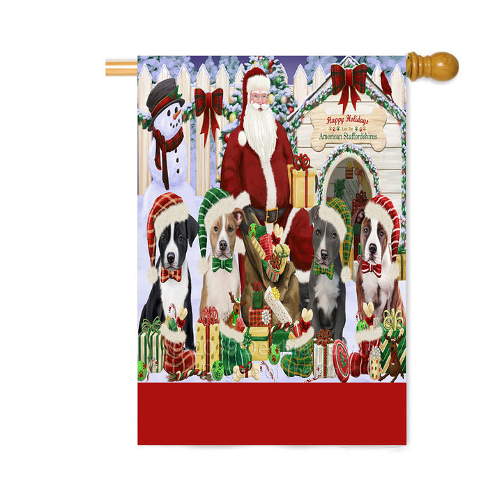 Personalized Happy Holidays Christmas American Staffordshire Dogs House Gathering Custom House Flag FLG-DOTD-A58545
