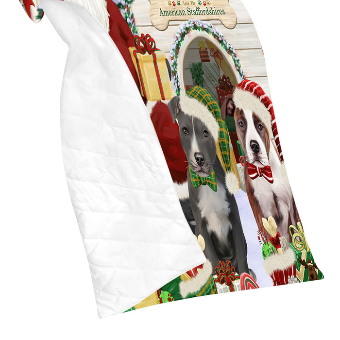 Happy Holidays Christmas American Staffordshire Dogs House Gathering Quilt