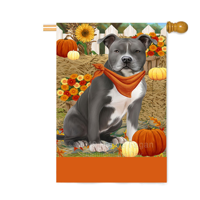 Personalized Fall Autumn Greeting American Staffordshire Dog with Pumpkins Custom House Flag FLG-DOTD-A61818
