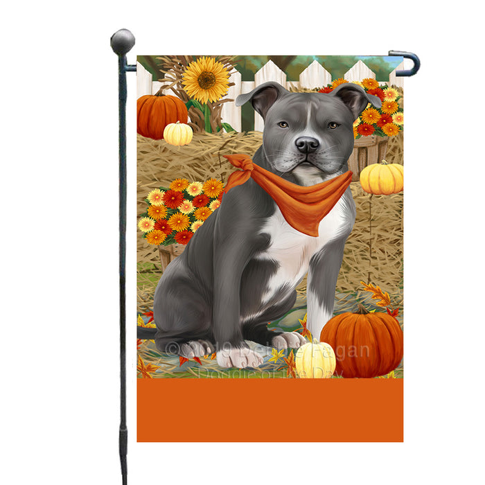 Personalized Fall Autumn Greeting American Staffordshire Dog with Pumpkins Custom Garden Flags GFLG-DOTD-A61762