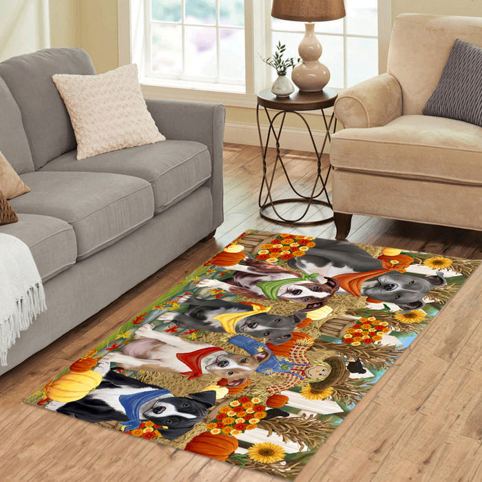 Fall Festive Harvest Time Gathering American Staffordshire Dogs Area Rug