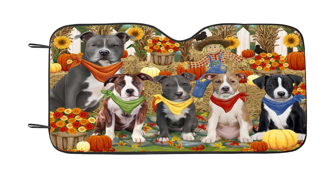 Fall Festive Harvest Time Gathering American Staffordshire Dogs Car Sun Shade