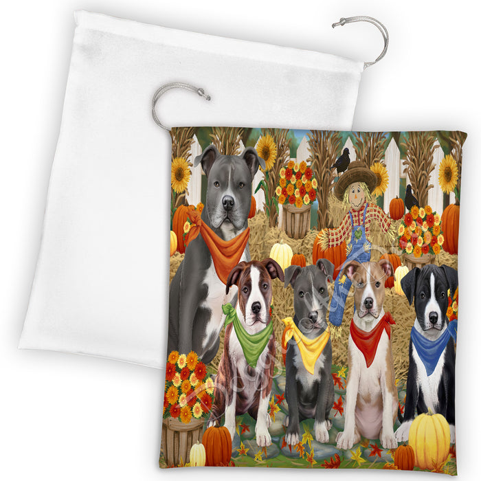 Fall Festive Harvest Time Gathering American Staffordshire Dogs Drawstring Laundry or Gift Bag LGB48366