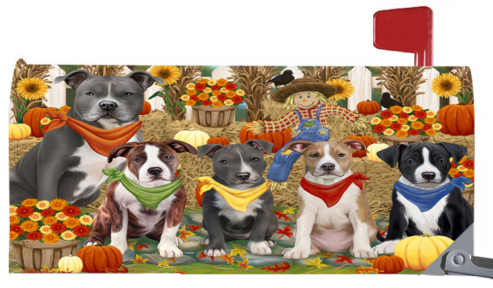 Fall Festive Harvest Time Gathering American Staffordshire Dogs 6.5 x 19 Inches Magnetic Mailbox Cover Post Box Cover Wraps Garden Yard Décor MBC49048
