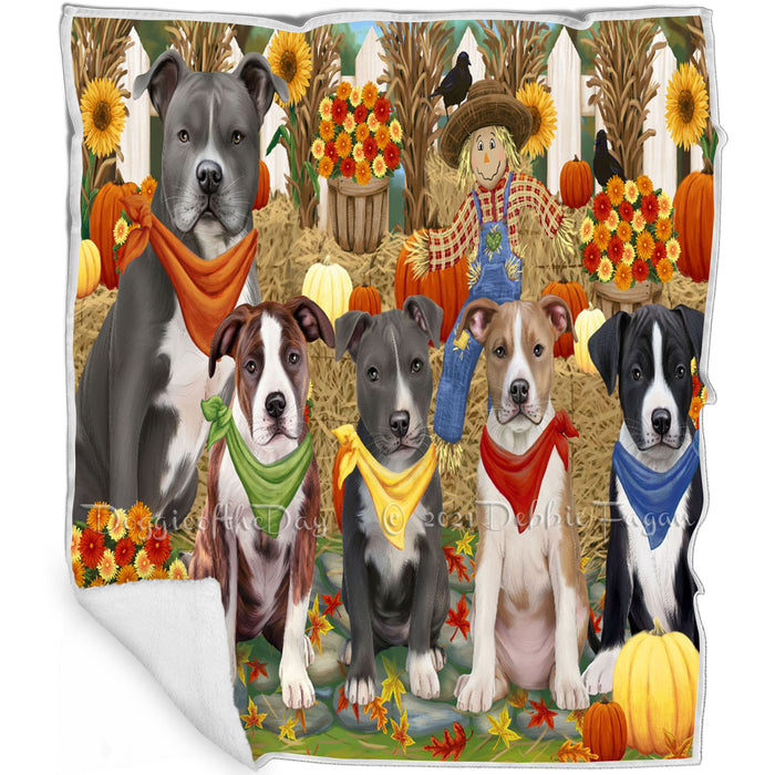 Fall Festive Gathering American Staffordshire Dogs with Pumpkins Blanket BLNKT142398