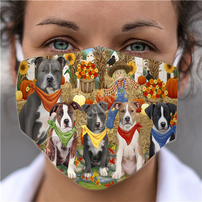 Fall Festive Harvest Time Gathering  American Staffordshire Dogs Face Mask FM48499