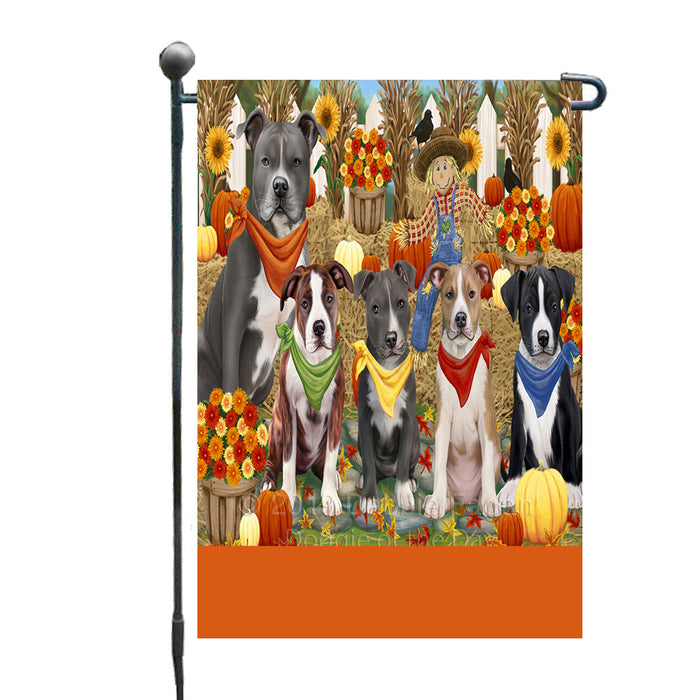 Personalized Fall Festive Gathering American Staffordshire Dogs with Pumpkins Custom Garden Flags GFLG-DOTD-A61763