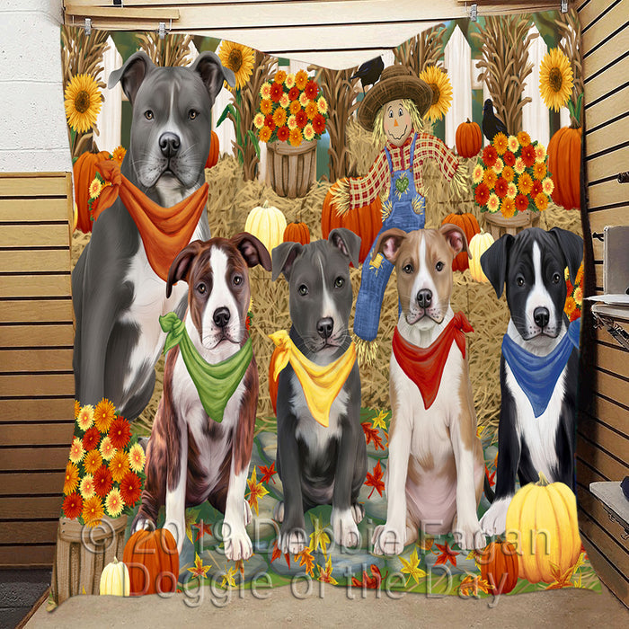 Fall Festive Harvest Time Gathering American Staffordshire Dogs Quilt