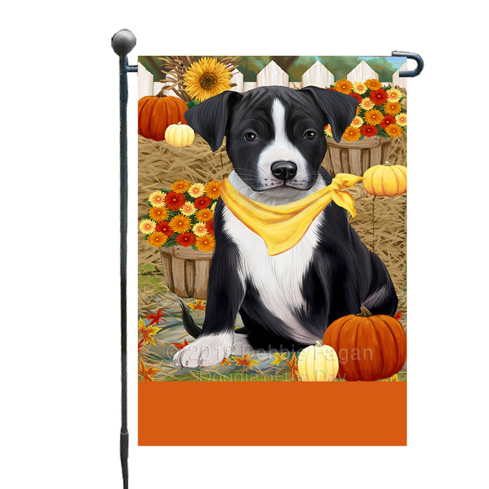Personalized Fall Autumn Greeting American Staffordshire Dog with Pumpkins Custom Garden Flags GFLG-DOTD-A61767
