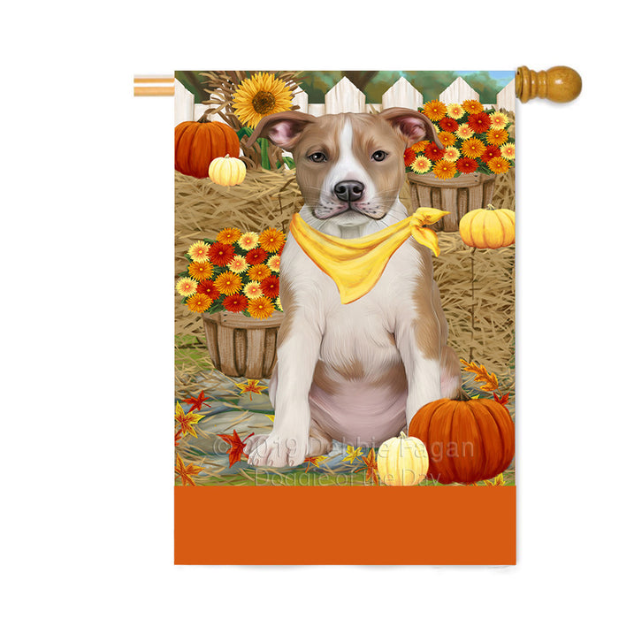 Personalized Fall Autumn Greeting American Staffordshire Dog with Pumpkins Custom House Flag FLG-DOTD-A61820
