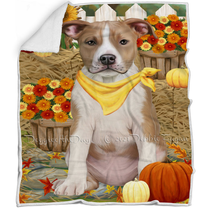 Fall Autumn Greeting American Staffordshire Terrier Dog with Pumpkins Blanket BLNKT86961