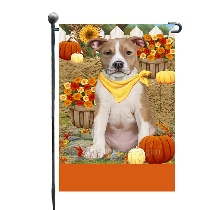 Personalized Fall Autumn Greeting American Staffordshire Dog with Pumpkins Custom Garden Flags GFLG-DOTD-A61764
