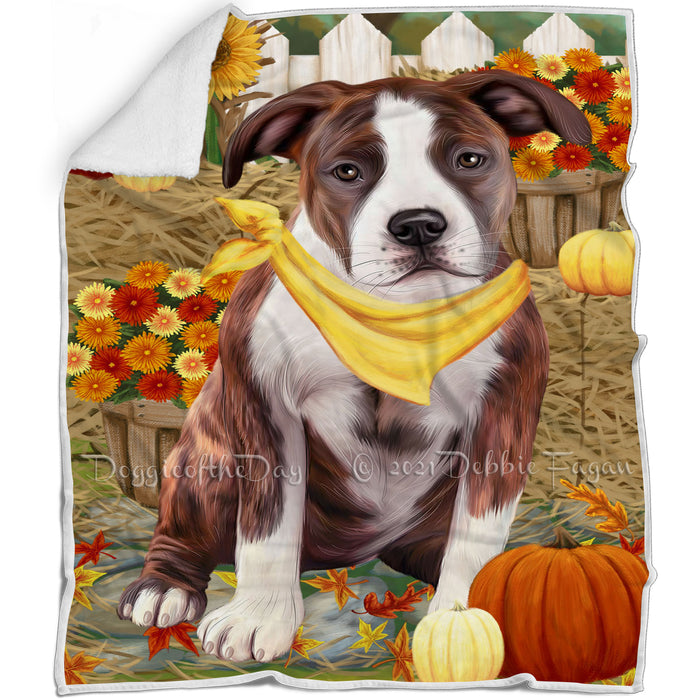 Fall Autumn Greeting American Staffordshire Terrier Dog with Pumpkins Blanket BLNKT86970