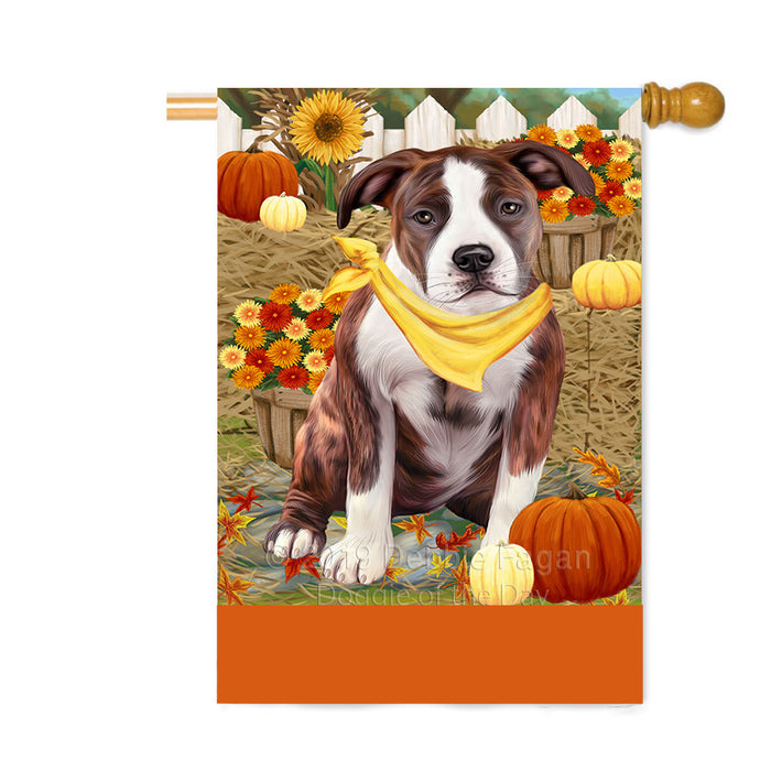 Personalized Fall Autumn Greeting American Staffordshire Dog with Pumpkins Custom House Flag FLG-DOTD-A61821