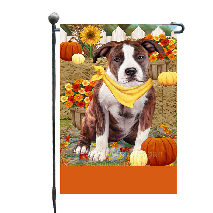 Personalized Fall Autumn Greeting American Staffordshire Dog with Pumpkins Custom Garden Flags GFLG-DOTD-A61765
