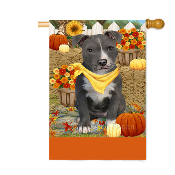 Personalized Fall Autumn Greeting American Staffordshire Dog with Pumpkins Custom House Flag FLG-DOTD-A61822