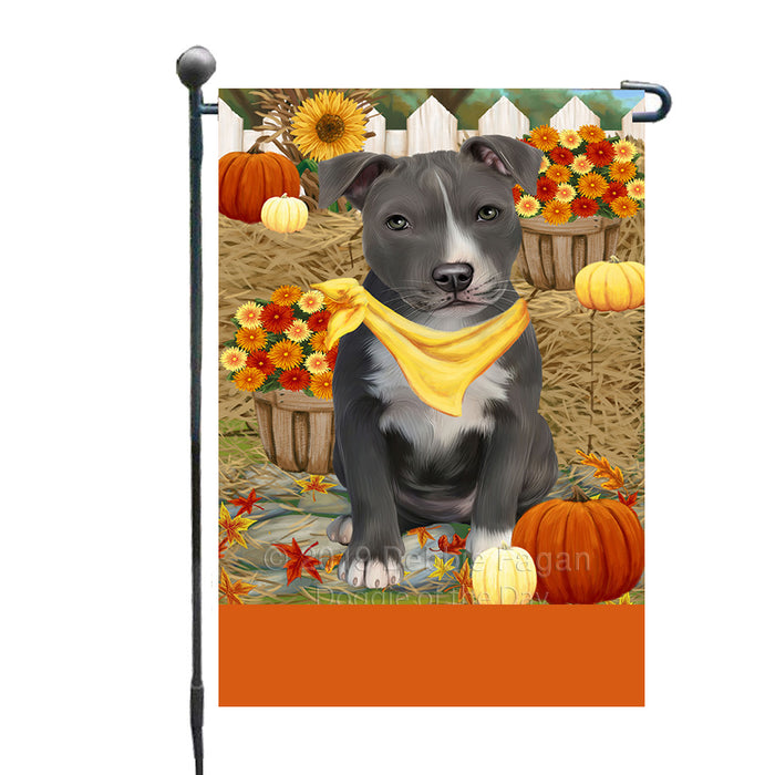 Personalized Fall Autumn Greeting American Staffordshire Dog with Pumpkins Custom Garden Flags GFLG-DOTD-A61766
