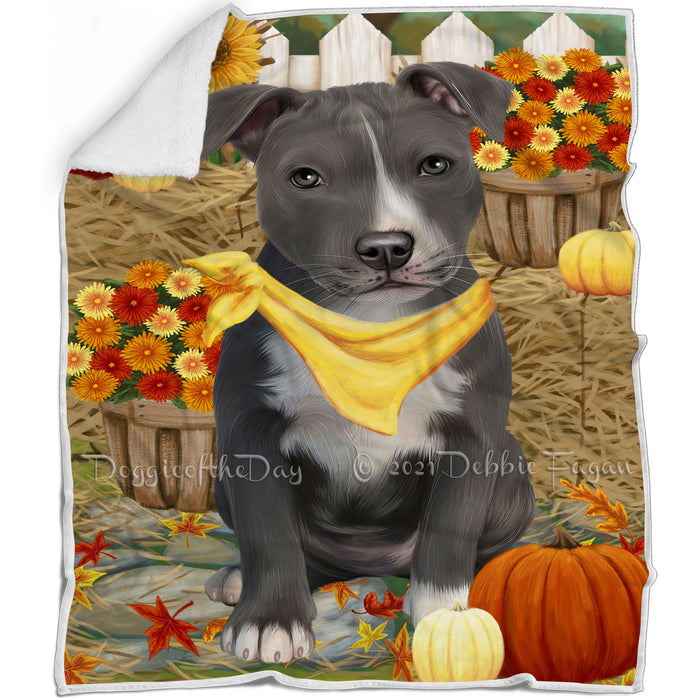 Fall Autumn Greeting American Staffordshire Terrier Dog with Pumpkins Blanket BLNKT86979