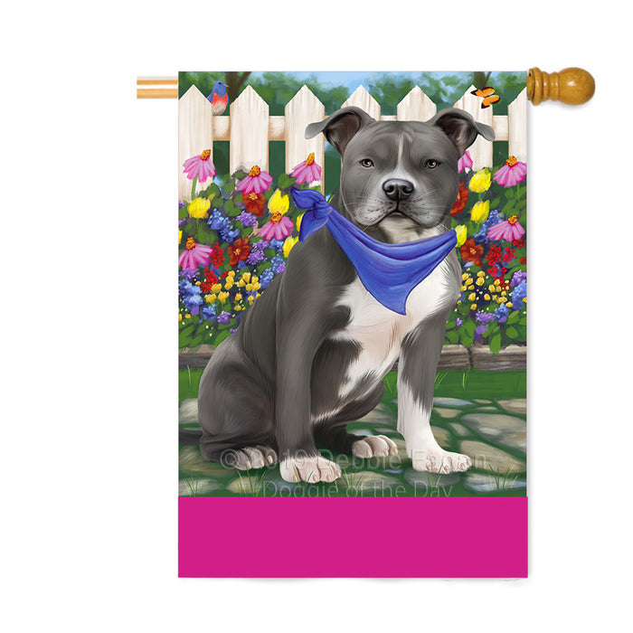 Personalized Spring Floral American Staffordshire Dog Custom House Flag FLG-DOTD-A62761