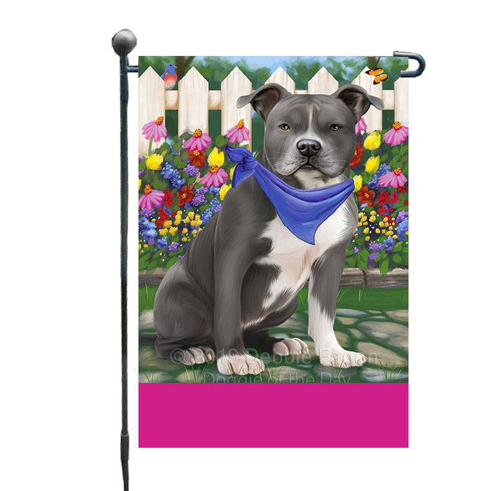 Personalized Spring Floral American Staffordshire Dog Custom Garden Flags GFLG-DOTD-A62705