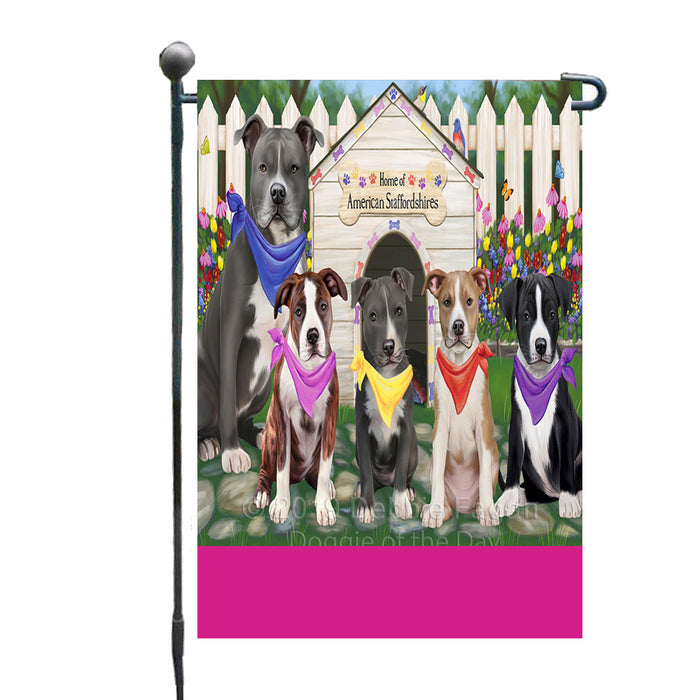Personalized Spring Dog House American Staffordshire Dogs Custom Garden Flags GFLG-DOTD-A62706