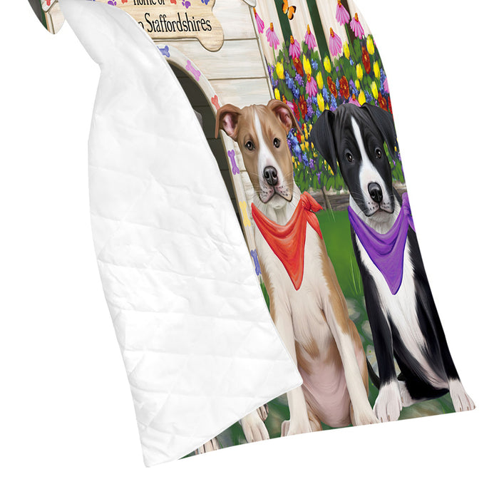 Spring Dog House American Staffordshire Dogs Quilt
