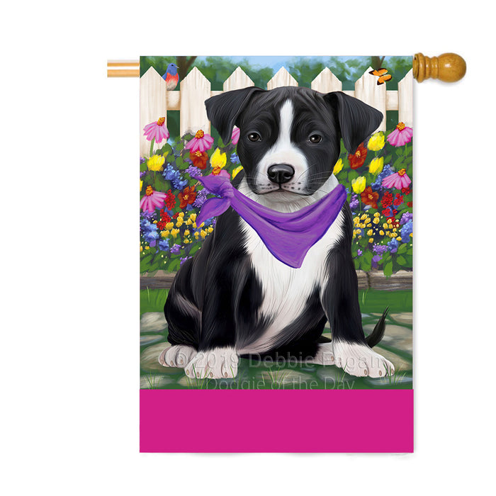 Personalized Spring Floral American Staffordshire Dog Custom House Flag FLG-DOTD-A62764