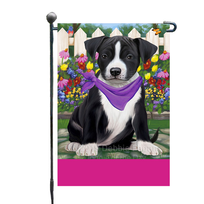 Personalized Spring Floral American Staffordshire Dog Custom Garden Flags GFLG-DOTD-A62708
