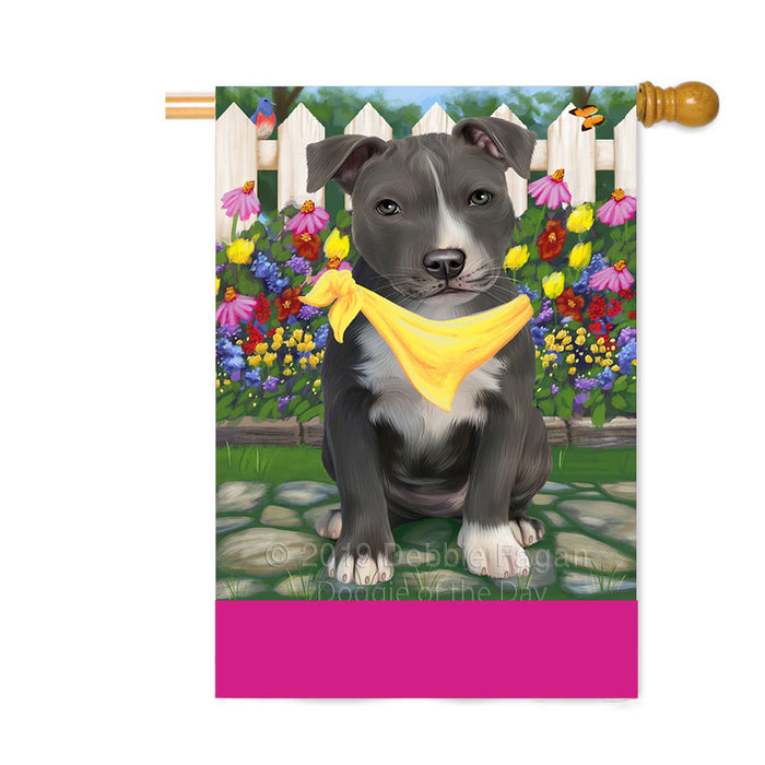 Personalized Spring Floral American Staffordshire Dog Custom House Flag FLG-DOTD-A62765