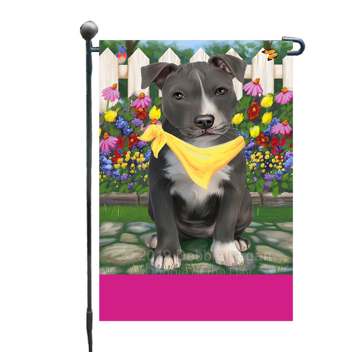 Personalized Spring Floral American Staffordshire Dog Custom Garden Flags GFLG-DOTD-A62709