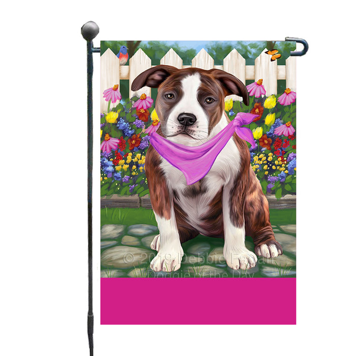 Personalized Spring Floral American Staffordshire Dog Custom Garden Flags GFLG-DOTD-A62710