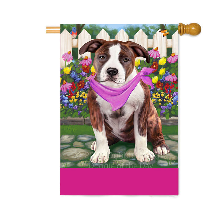 Personalized Spring Floral American Staffordshire Dog Custom House Flag FLG-DOTD-A62766