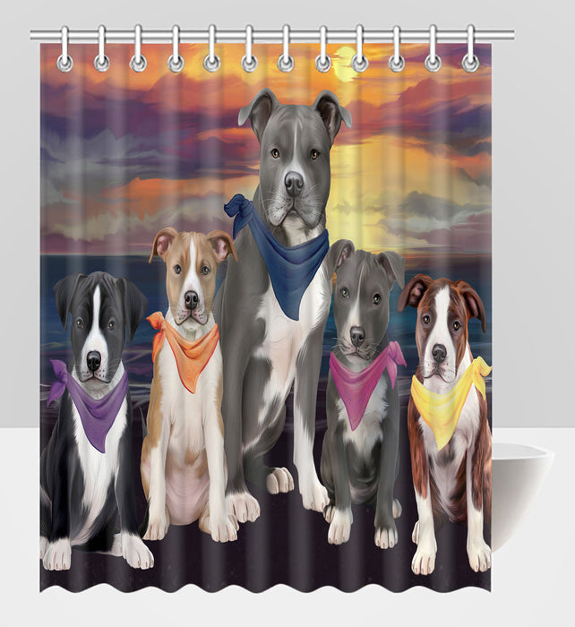 Family Sunset Portrait American Staffordshire Dogs Shower Curtain