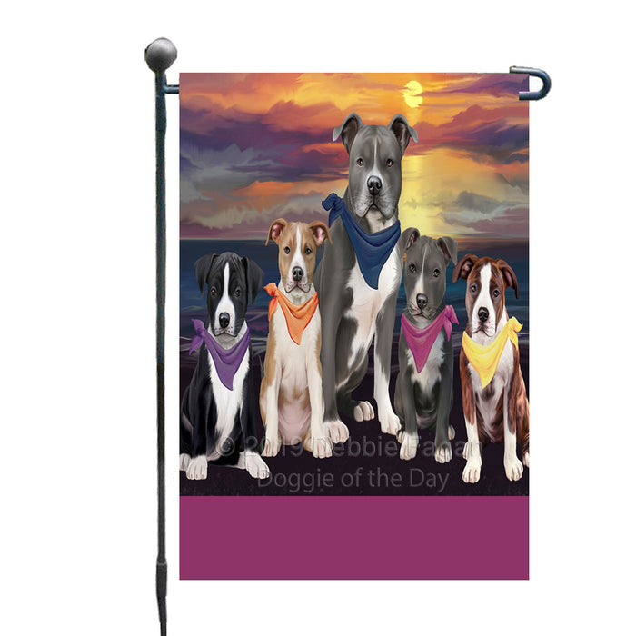 Personalized Family Sunset Portrait American Staffordshire Dogs Custom Garden Flags GFLG-DOTD-A60565