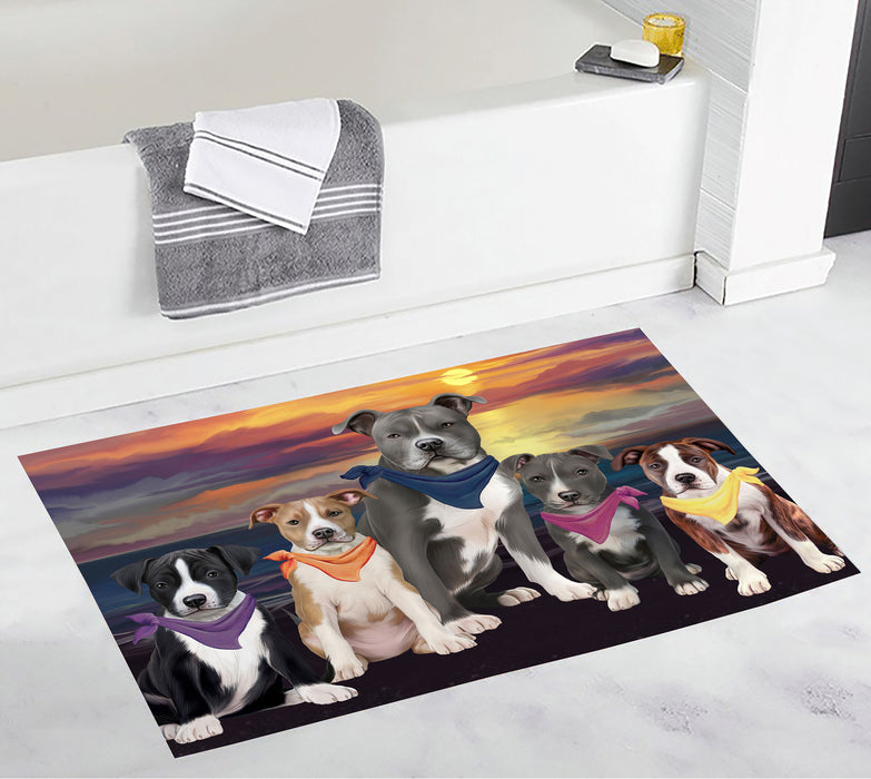 Family Sunset Portrait American Staffordshire Dogs Bath Mat
