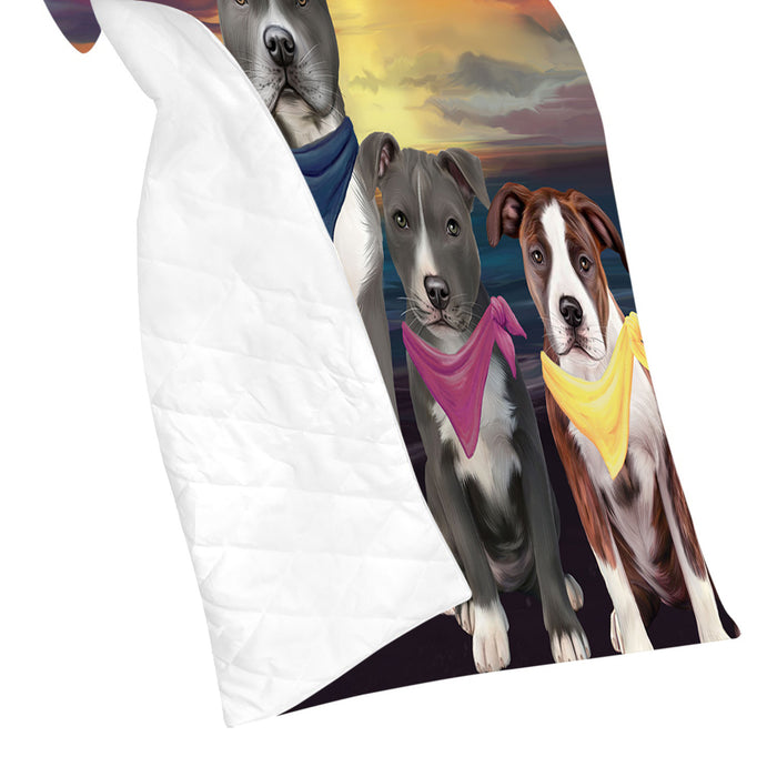 Family Sunset Portrait American Staffordshire Dogs Quilt