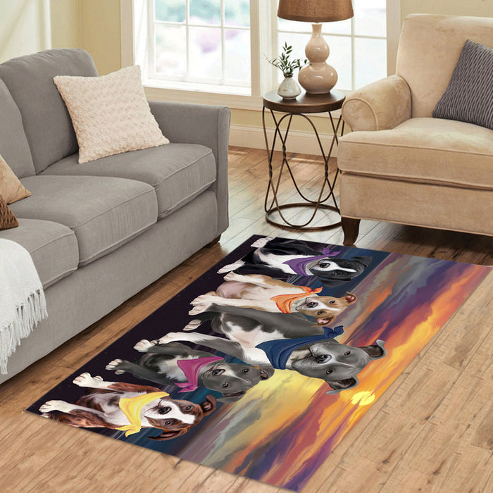 Family Sunset Portrait American Staffordshire Dogs Area Rug