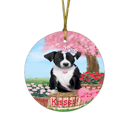 Rosie 25 Cent Kisses American Staffordshire Dog Round Flat Christmas Ornament RFPOR56146