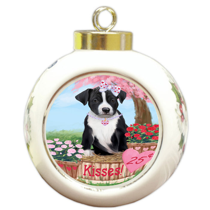 Rosie 25 Cent Kisses American Staffordshire Dog Round Ball Christmas Ornament RBPOR56146