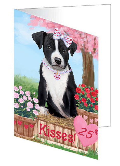 Rosie 25 Cent Kisses American Staffordshire Dog Handmade Artwork Assorted Pets Greeting Cards and Note Cards with Envelopes for All Occasions and Holiday Seasons GCD71885