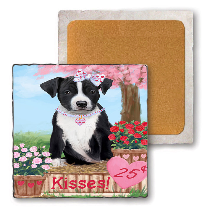 Rosie 25 Cent Kisses American Staffordshire Dog Set of 4 Natural Stone Marble Tile Coasters MCST50790